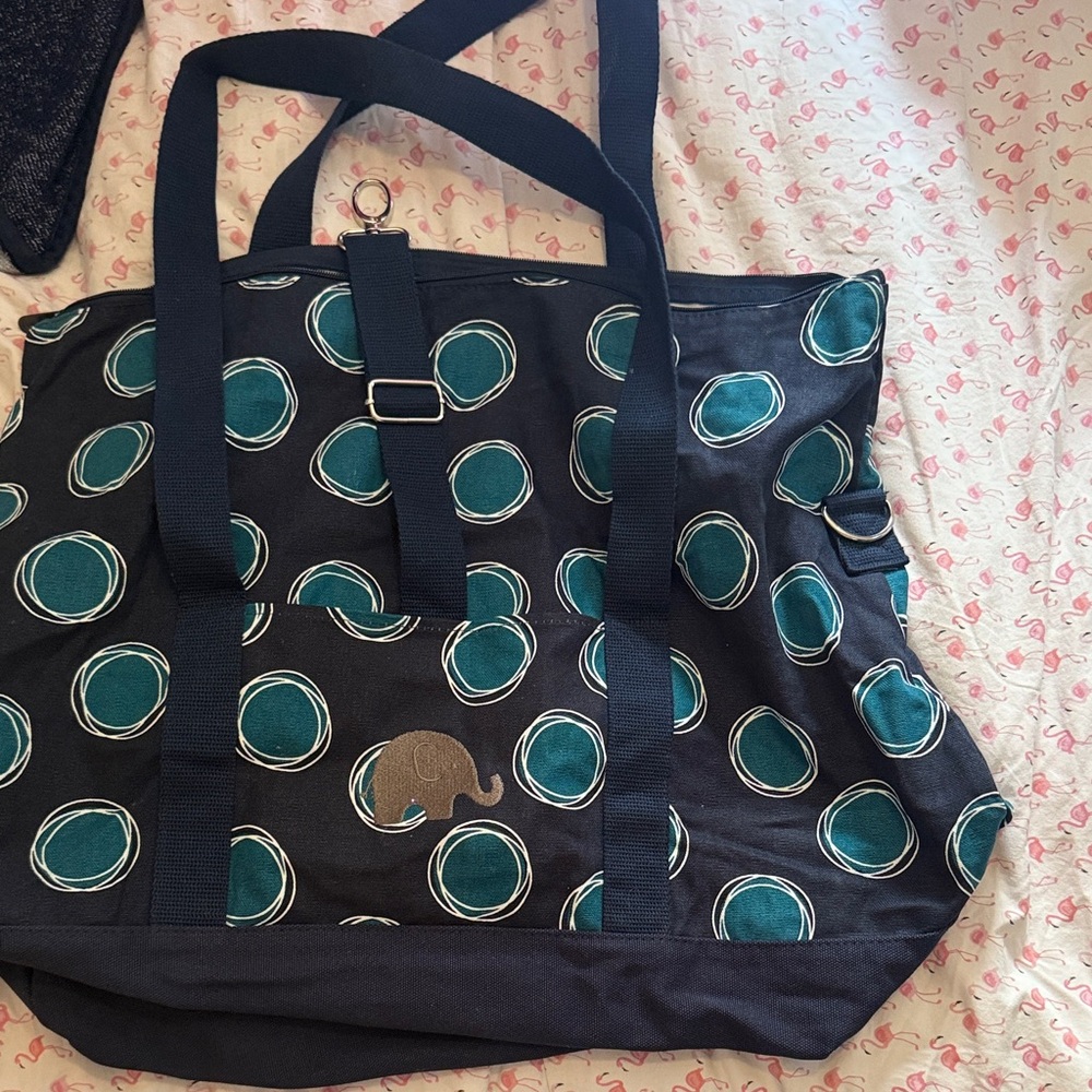 Thirty One Navy and Teal Large Tote Bag